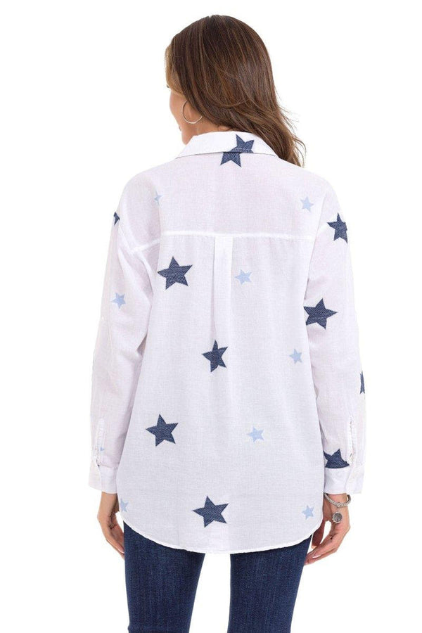 Cipo & Baxx WH127 Star Detailed Oversized Linen Shirt WHITE
