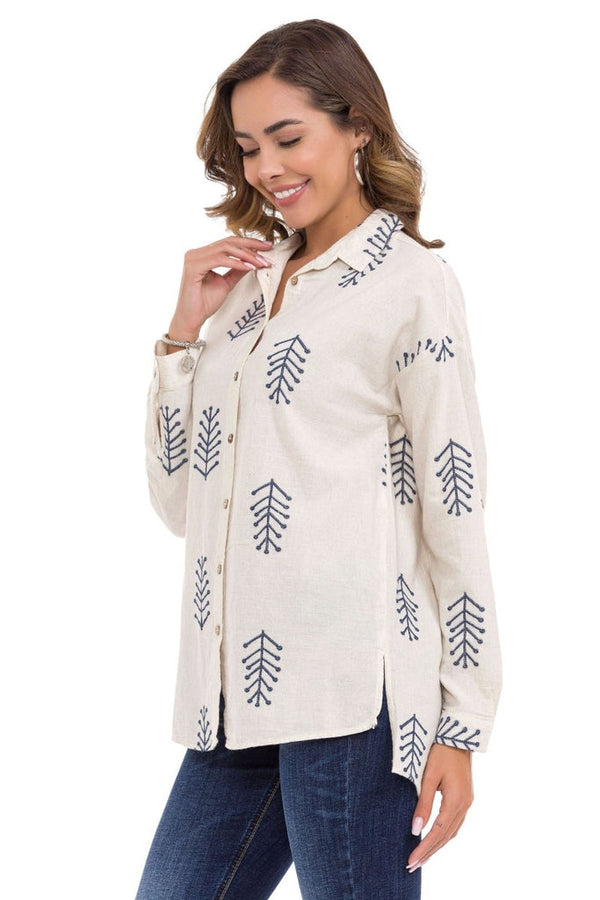 Cipo & Baxx WH129 Embroidery Detailed Linen Women's Shirt STONE