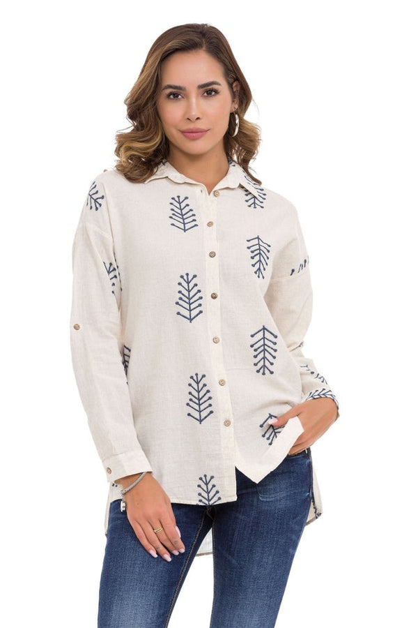 Cipo & Baxx WH129 Embroidery Detailed Linen Women's Shirt STONE