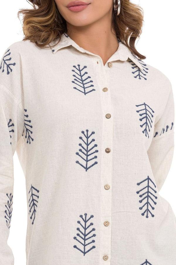 Cipo & Baxx WH129 Embroidery Detailed Linen Women's Shirt STONE