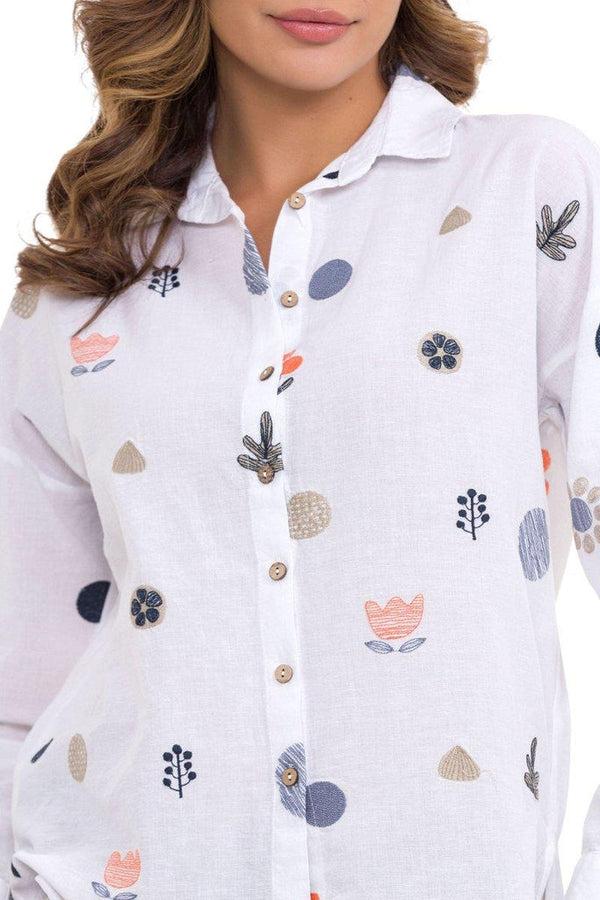 Cipo & Baxx WH130 Women's Shirt With Embroidery Detail STONE