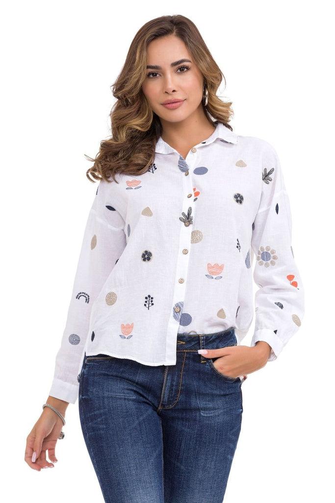 cipo & baxx WH130 Women's Shirt with Embroidery Detail STONE