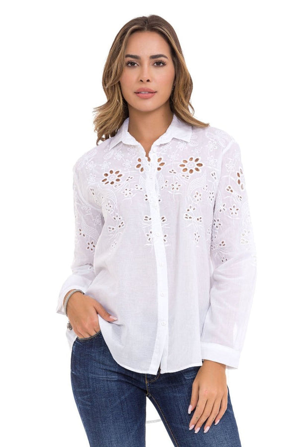 Cipo & Baxx WH131 Floral Detailed Women's Shirt WHITE