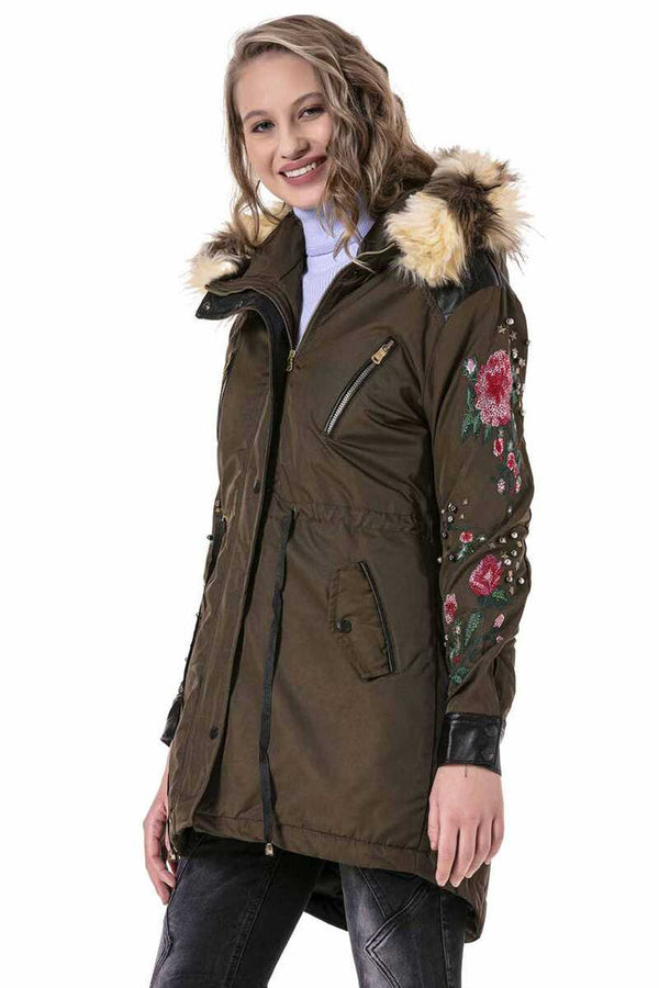 Cipo & Baxx WJ136 Beaded Embroidered Women's Coat BLACK