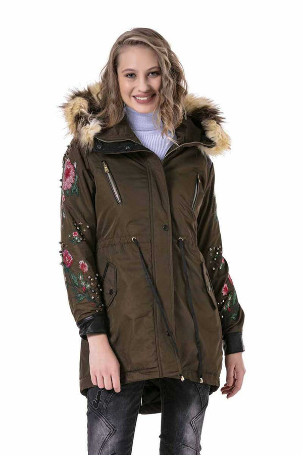 Cipo & Baxx WJ136 Beaded Embroidered Women's Coat BLACK