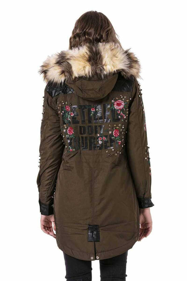 Cipo & Baxx WJ136 Beaded Embroidered Women's Coat BLACK