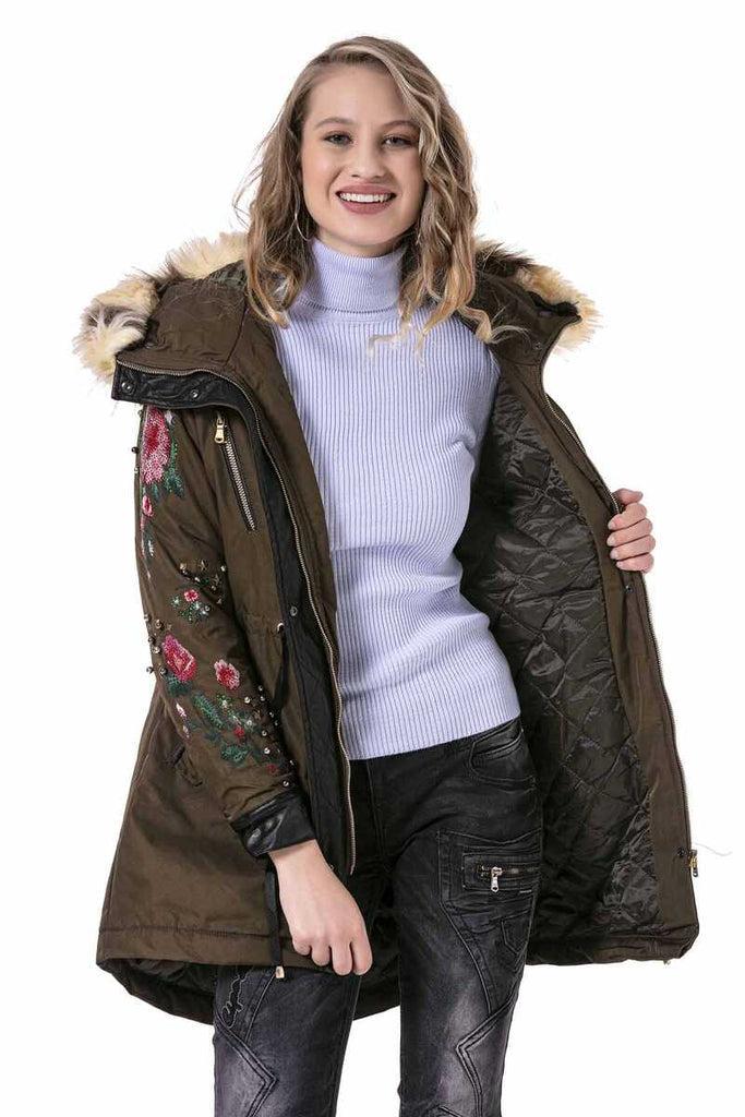 cipo & baxx WJ136 Beaded Embroidered Women's Coat BLACK