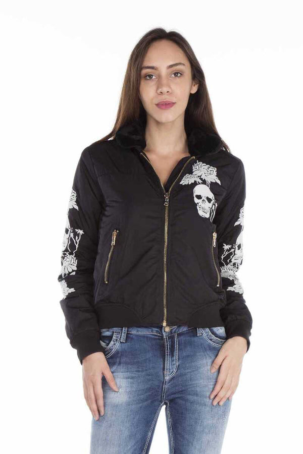 Cipo & Baxx WJ137 Dragon Skull Embroidered Fur Collar Women's Coat KHAKI