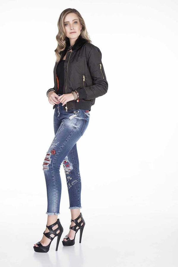 Cipo & Baxx WJ141 Women's Removable Kurdish Collar Coat BLACK