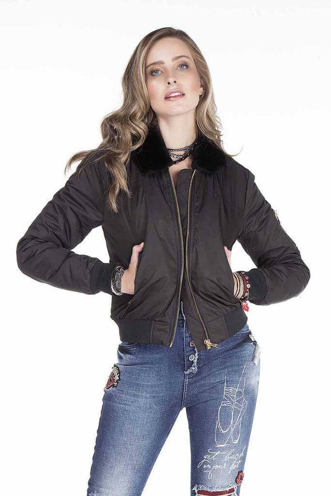 cipo & baxx WJ141 Women's Removable Kurdish Collar Coat BLACK