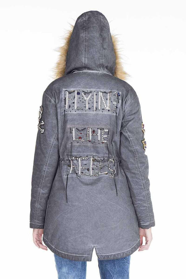Cipo & Baxx WJ144 Beaded Embroidered Women's Coat KHAKI