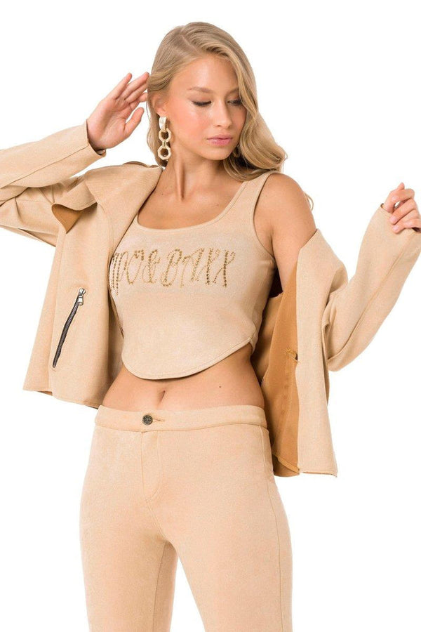 Cipo & Baxx WJ202 Suede Sand Color Sports Jacket STONE