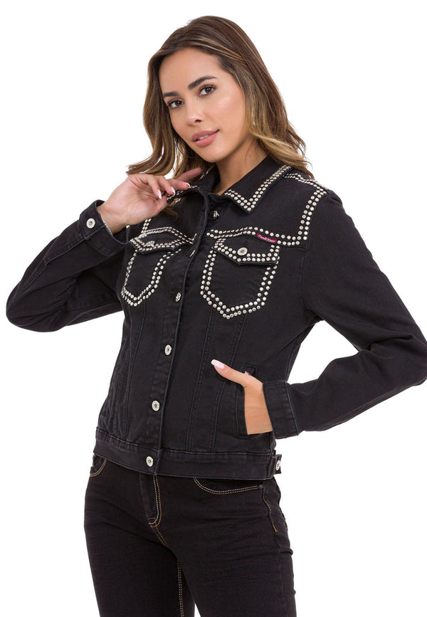 Cipo & Baxx WJ213 Women's Silver Embroidered Denim Jacket BLACK