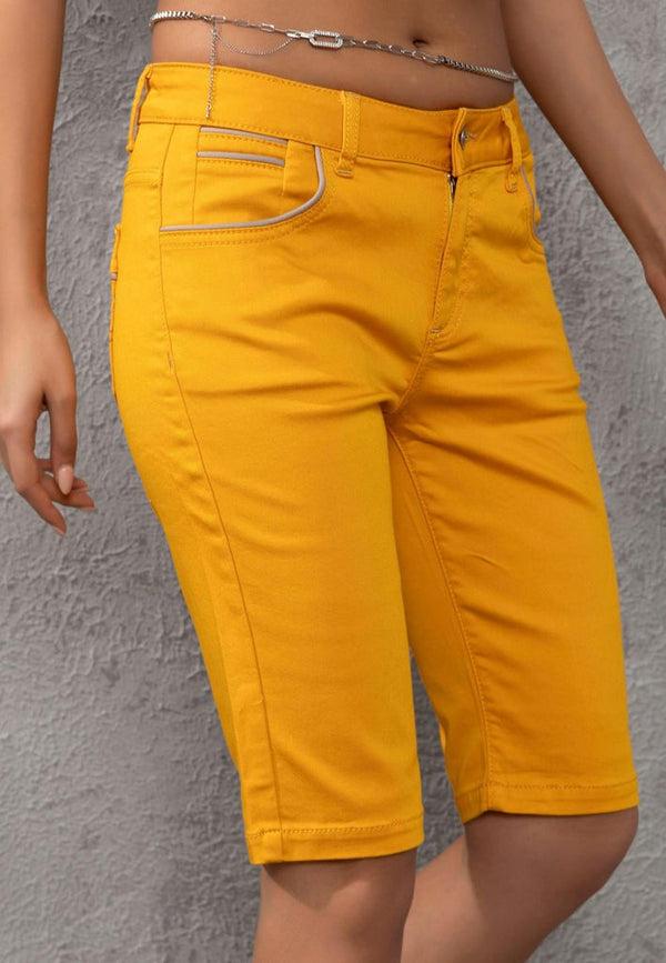 Cipo & Baxx WK196 Contrast Pocket Piping Detailed Women's Capri BEIGE