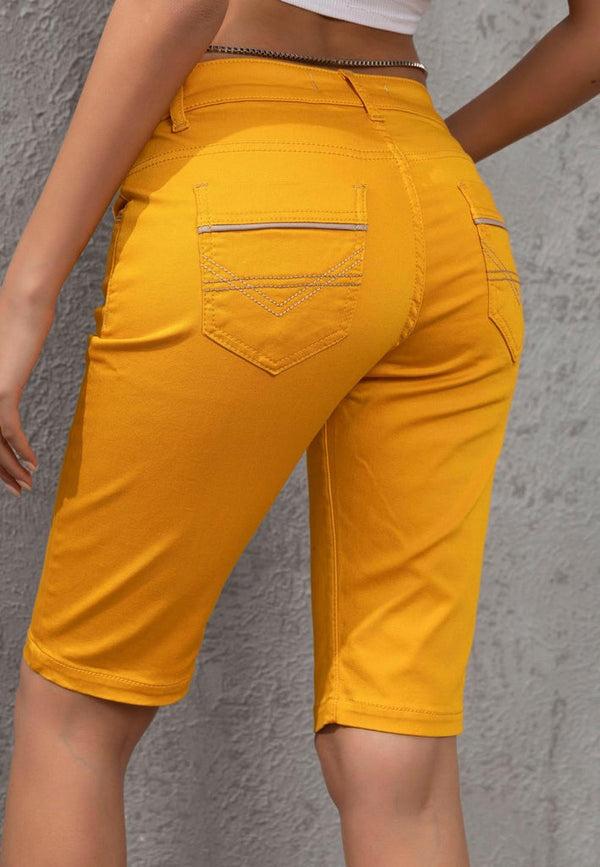 Cipo & Baxx WK196 Contrast Pocket Piping Detailed Women's Capri BEIGE