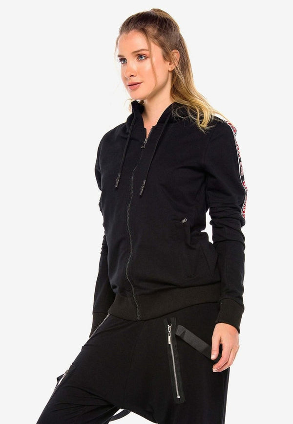 Cipo & Baxx WL211 Hooded Zippered Striped Sports Tracksuit BLACK