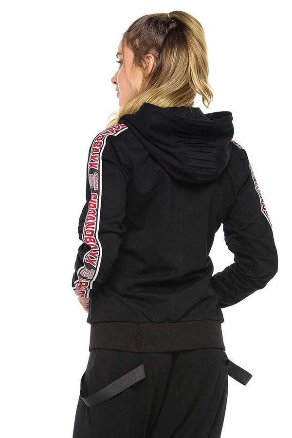 Cipo & Baxx WL211 Hooded Zippered Striped Sports Tracksuit BLACK