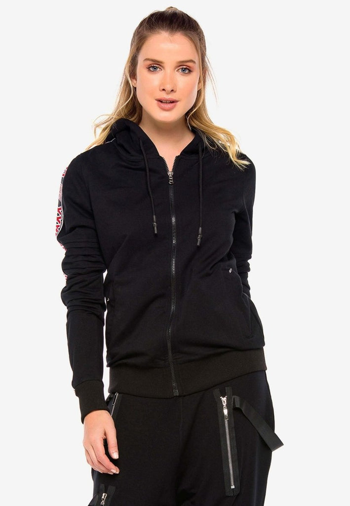 cipo & baxx WL211 Hooded Zippered Striped Sports Tracksuit BLACK