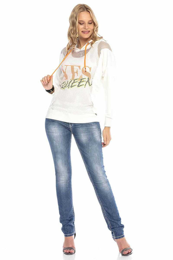 Cipo & Baxx WL240 Mesh Detailed Hooded Sweatshirt ECRU