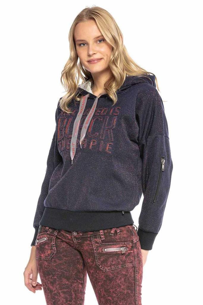 cipo & baxx WL246 Embossed Hooded Women's Sweatshirt NAVYBLUE