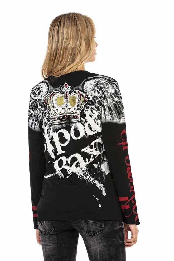 Cipo & Baxx WL284 Women's Printed Long Sleeve T-Shirt BLACK