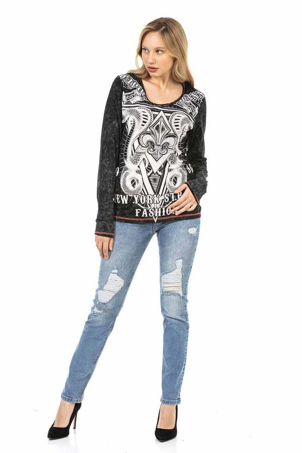 Cipo & Baxx WL285 Patterned New York Street Printed Sweatshirt WHITE