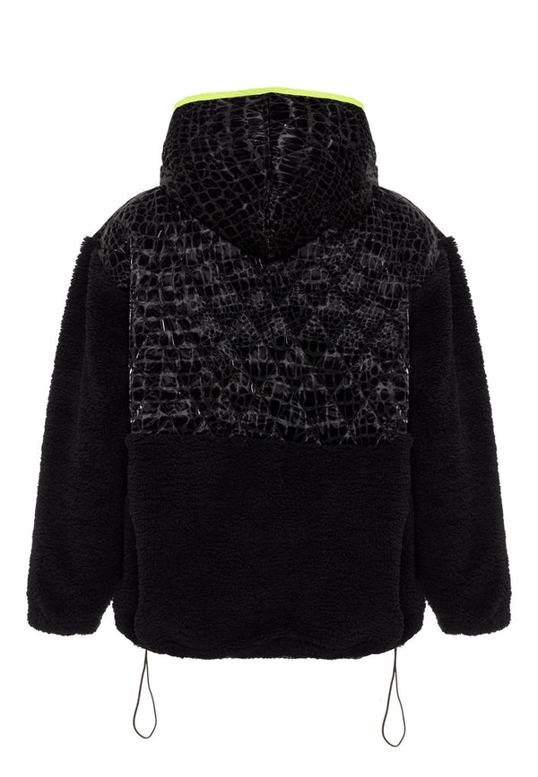 Cipo & Baxx WL333 Leather Detailed Plush Sweatshirt BLACK