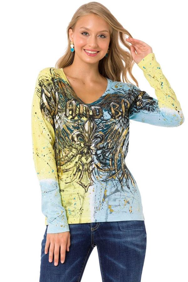 Cipo & Baxx WL335 Patterned Slim Thin Sweatshirt YELLOWBLUE