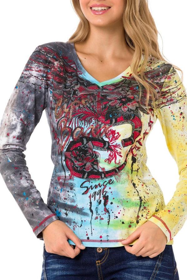 Cipo & Baxx WL339 Stoned V-Neck Patterned Thin Sweatshirt ANTHRACITE