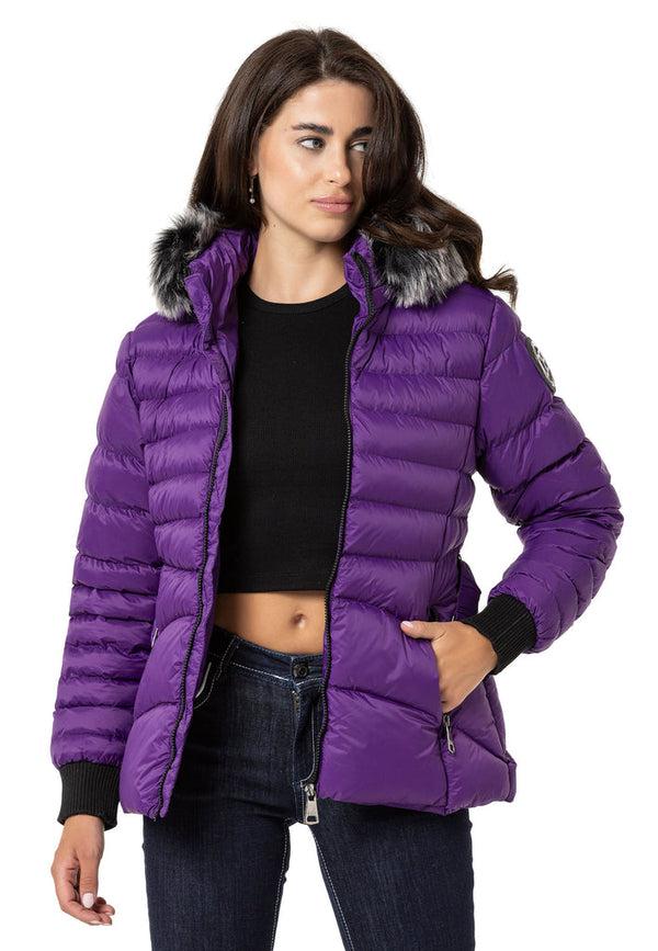 Cipo & Baxx WM132 Furry Purple Women's Puffer Coat BEIGE