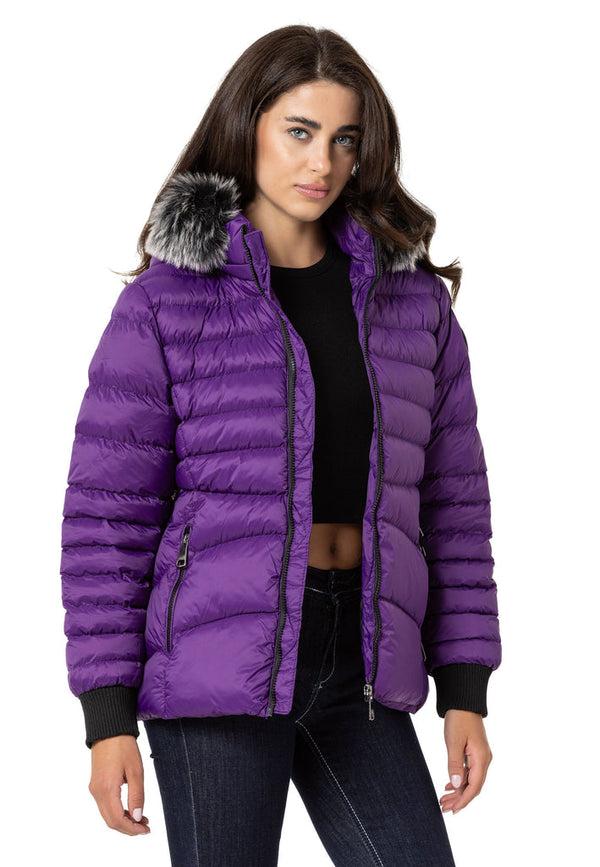 Cipo & Baxx WM132 Furry Purple Women's Puffer Coat BEIGE