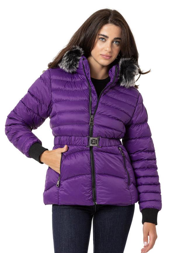 Cipo & Baxx WM132 Furry Purple Women's Puffer Coat BEIGE
