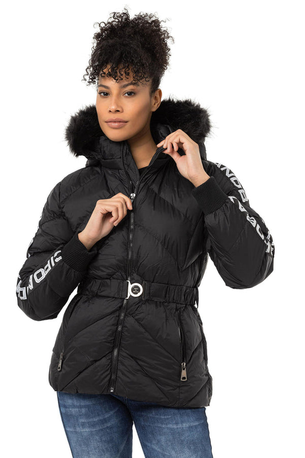 Cipo & Baxx WM133 Women's Puffer Coat With Text Stripes BLACK