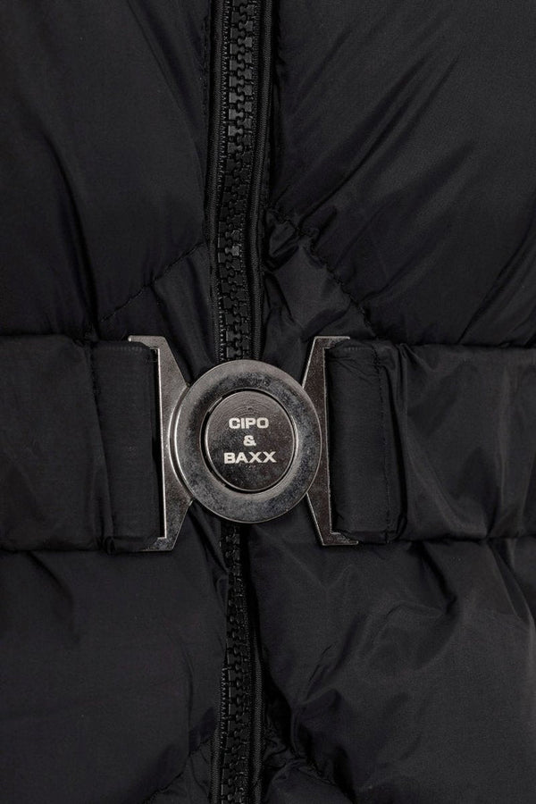 Cipo & Baxx WM133 Women's Puffer Coat With Text Stripes BLACK