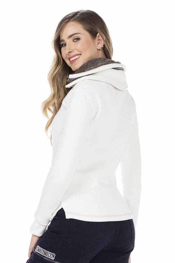 Cipo & Baxx Women's Double Layer Collared Basic Sweatshirt With Pockets ECRU