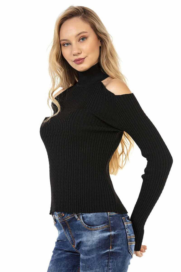 Cipo & Baxx WP205 Women's Striped Turtleneck Sweater BLACK