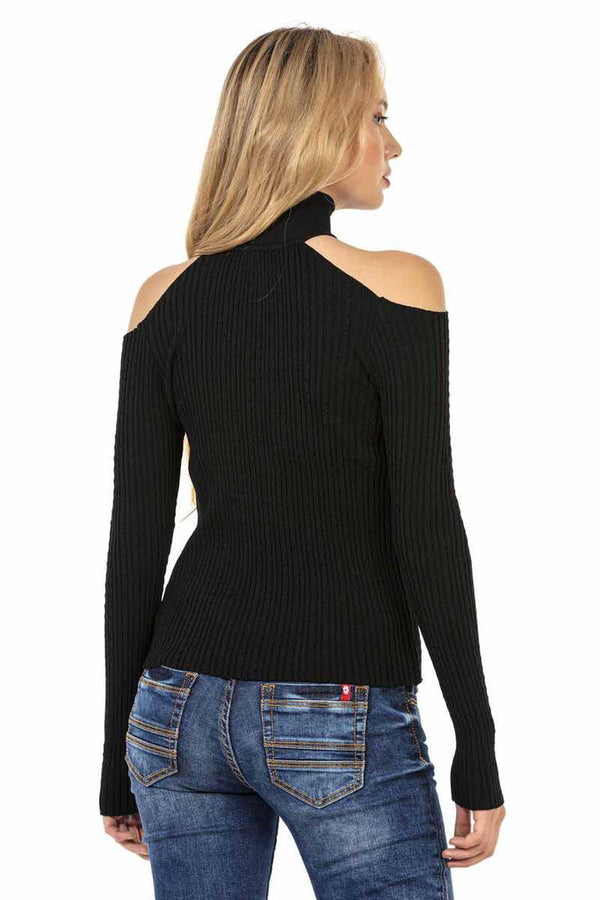 Cipo & Baxx WP205 Women's Striped Turtleneck Sweater BLACK