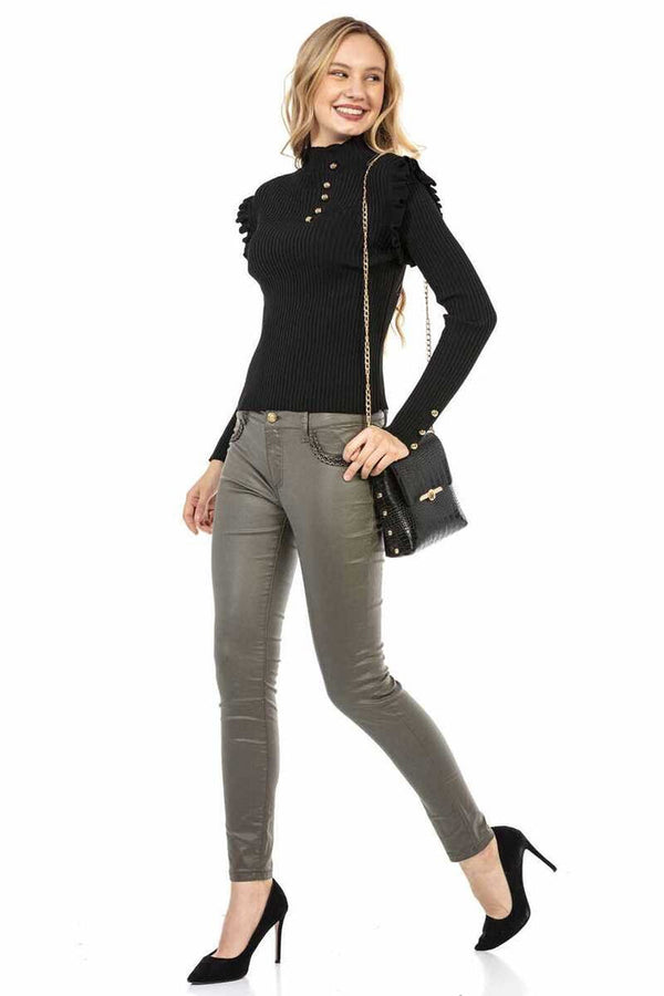 Cipo & Baxx WP209 Buttoned Turtleneck Women's Sweater BLACK