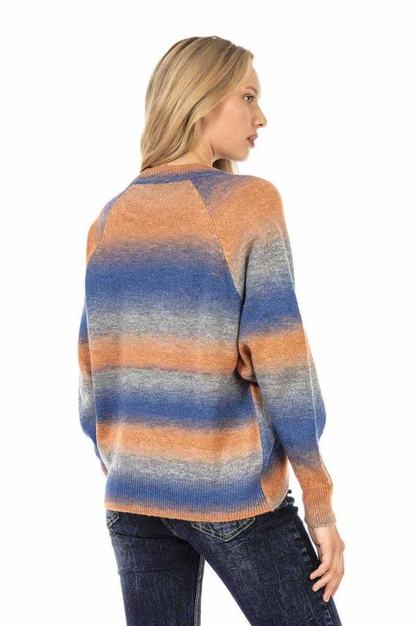 Cipo & Baxx WP211 Crew Neck Colorful Women's Sweater BLUE-ORANGE