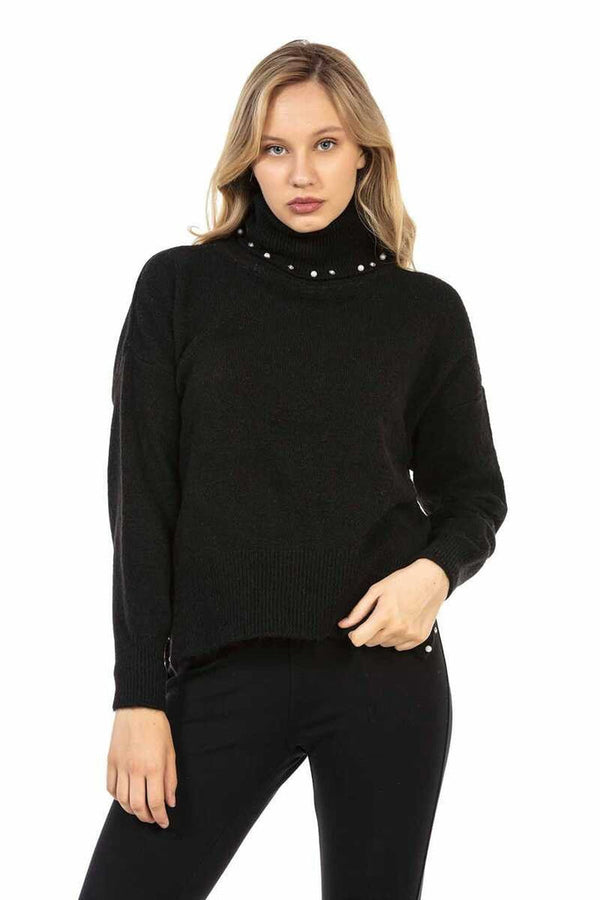 Cipo & Baxx WP217 Women's Sweater With Bead Detail On The Neck BLACK