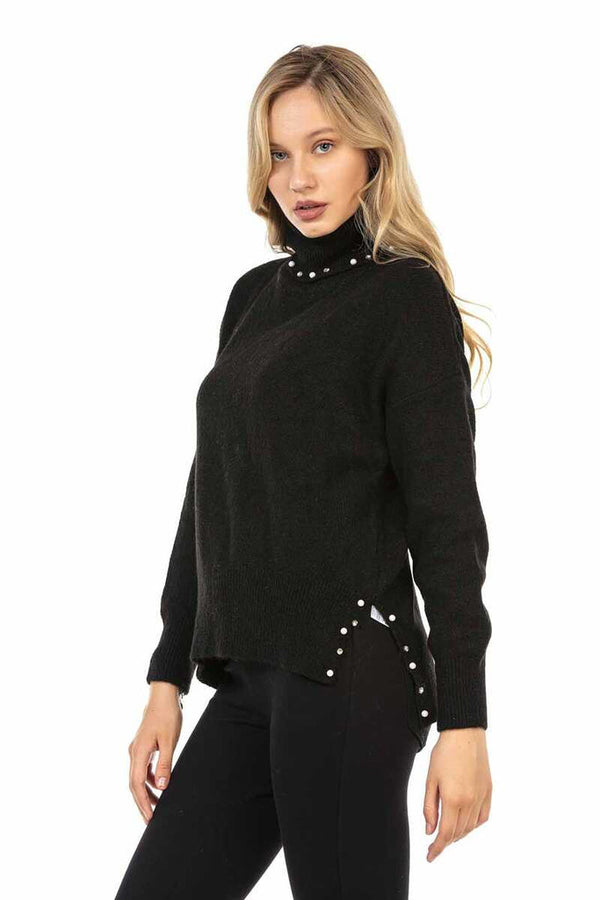 Cipo & Baxx WP217 Women's Sweater With Bead Detail On The Neck BLACK