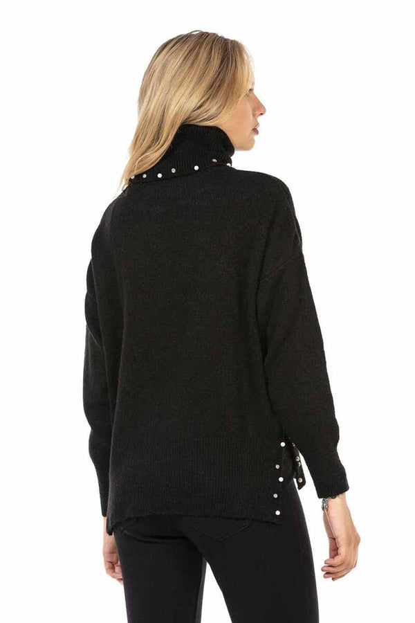Cipo & Baxx WP217 Women's Sweater With Bead Detail On The Neck BLACK