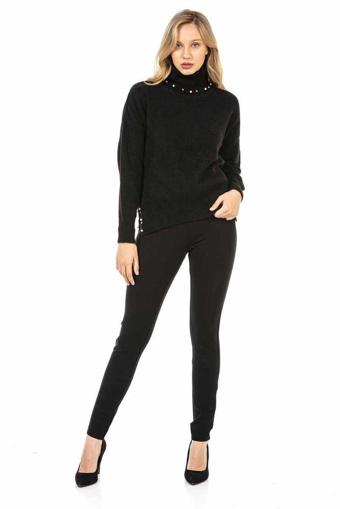 cipo & baxx WP217 Women's Sweater with Bead Detail on the Neck BLACK