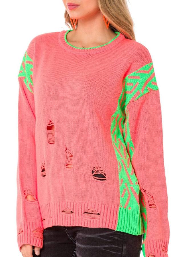 Cipo & Baxx WP241 Vintage Loose Ripped Neon Sweater ORANGE