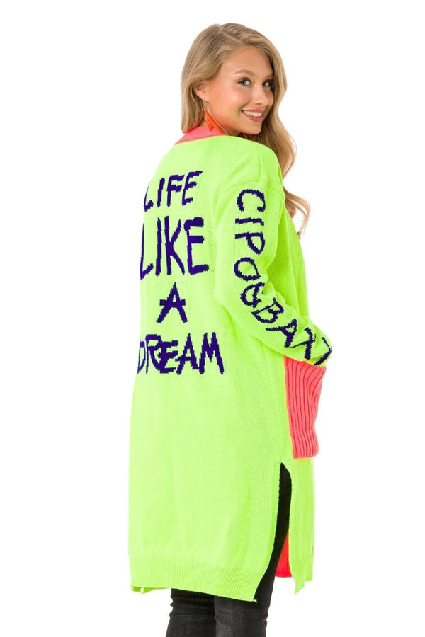 Cipo & Baxx WP242 Neon Women's Tunic Length Cardigan NEONGREEN
