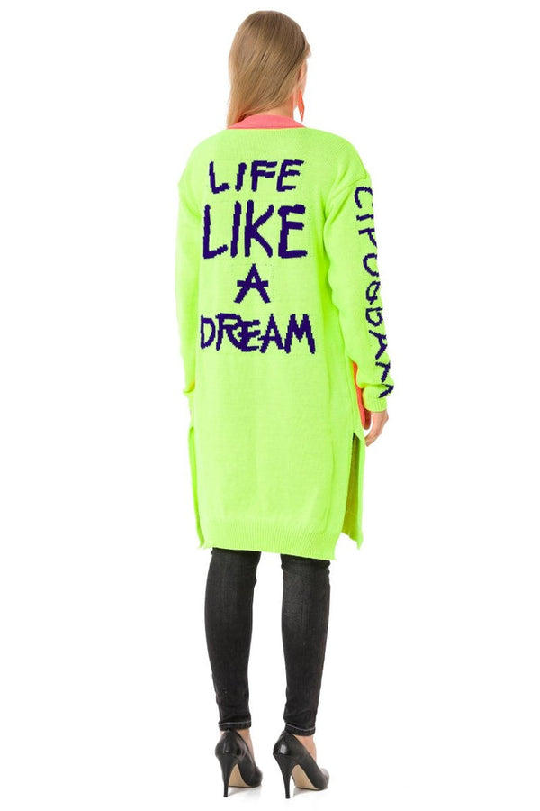 Cipo & Baxx WP242 Neon Women's Tunic Length Cardigan NEONGREEN