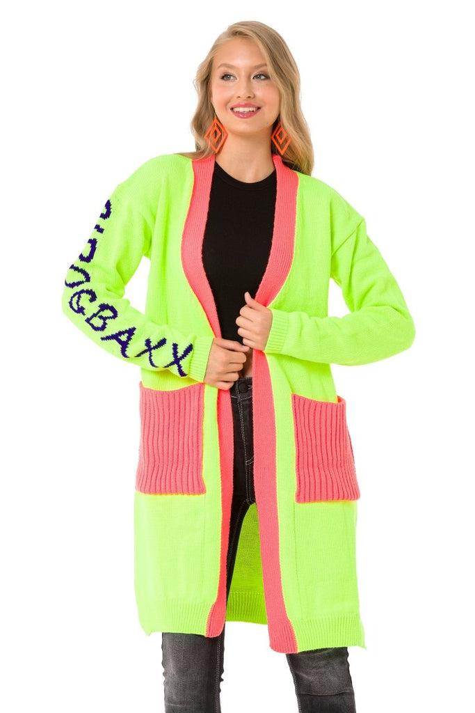 cipo & baxx WP242 Neon Women's Tunic Length Cardigan NEONGREEN