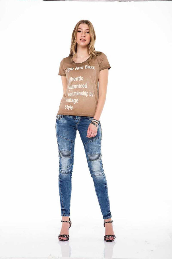 Cipo & Baxx WT223 Printed Women's Vintage T-Shirt ORANGE