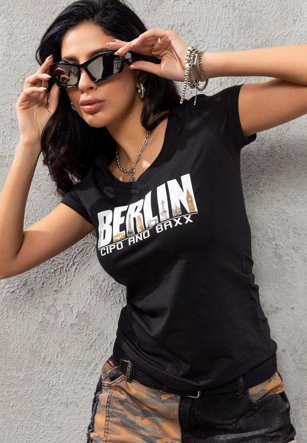 Cipo & Baxx WT259 Berlin Printed Women's T-Shirt BLACK
