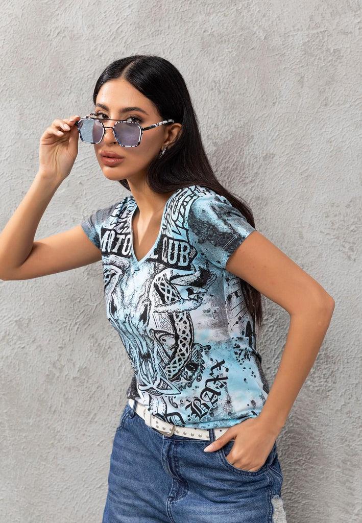 cipo & baxx WT301 Stoned Comfortable Cut Women's T-Shirt BLUE